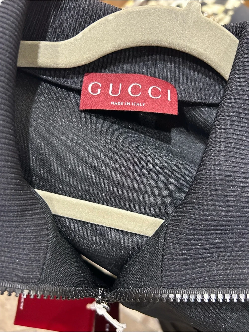 Men's Gucci jersey technical, zip up jacket, web, trim, size medium made Italy